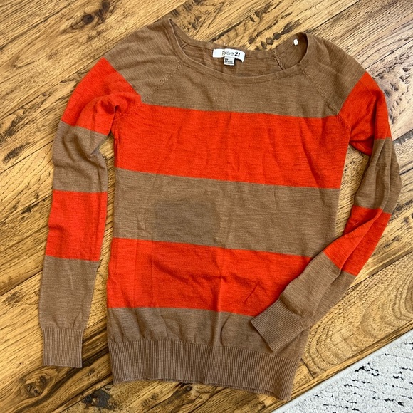 Forever 21 Orange & Camel Striped Sweater S - Picture 2 of 5